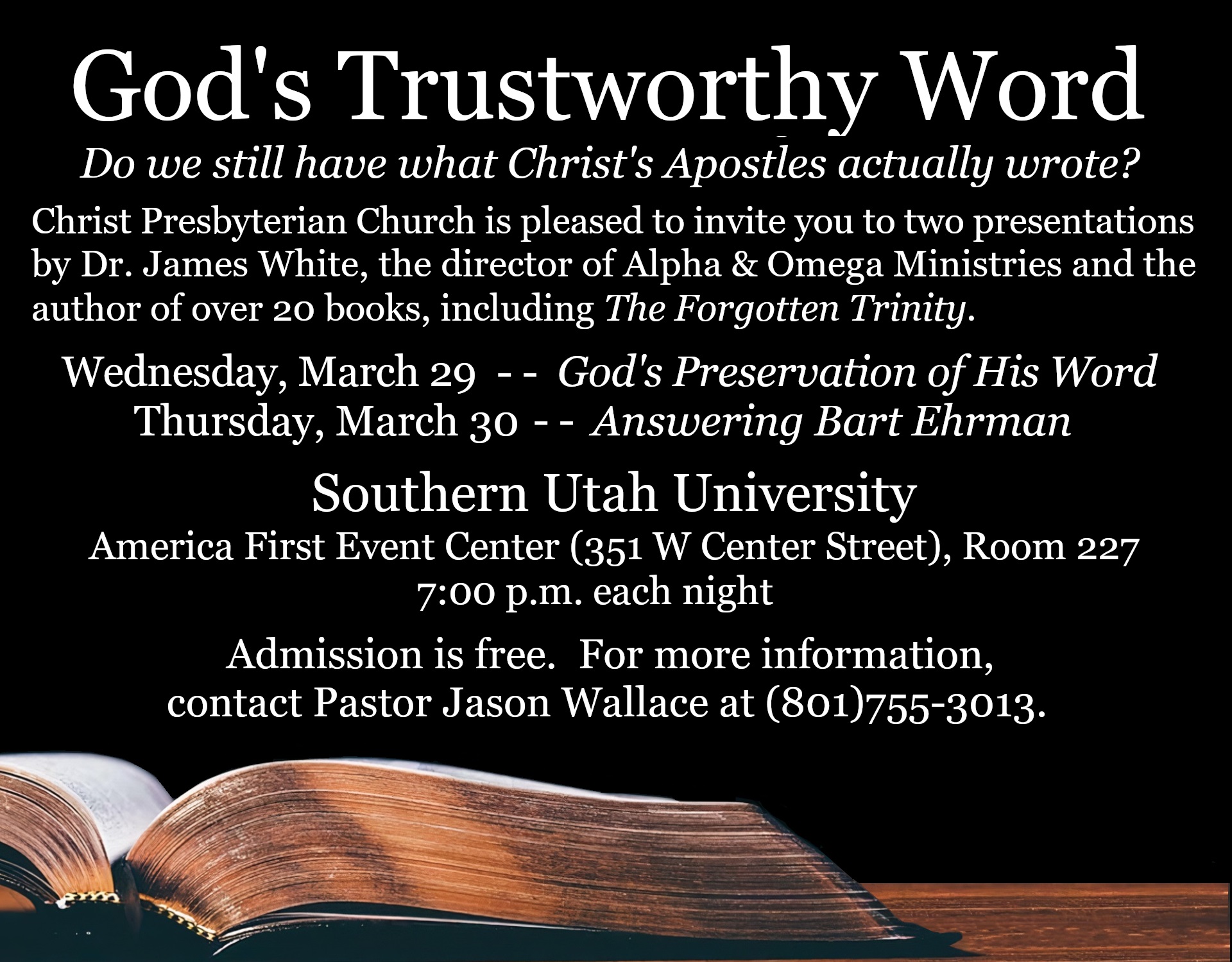 Road Trip Schedule – God’s Trustworthy Word –   Cedar City, Utah